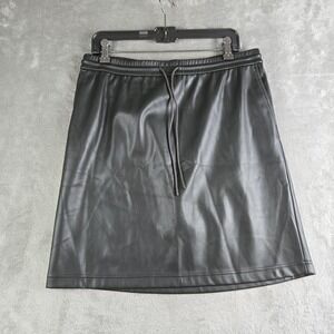 J. Jill Black Faux Leather Pencil Skirt with Drawstring Waist